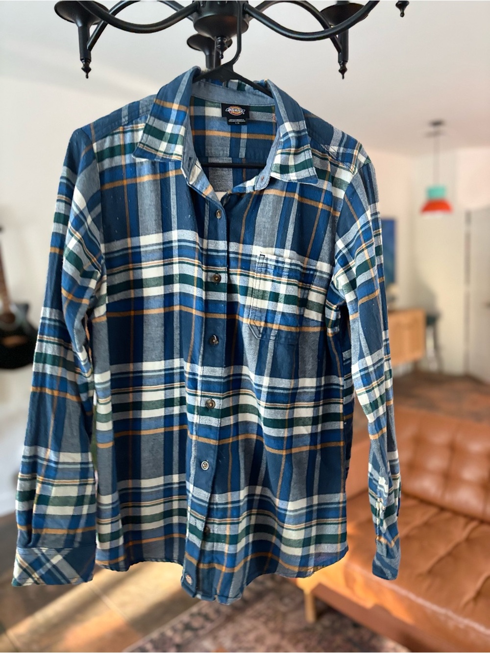 Dickies Women's Blue Plaid Flannel Shirt Size L
